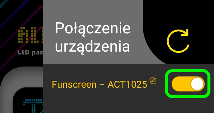 Menu parowania aplikacji iPixel Color
