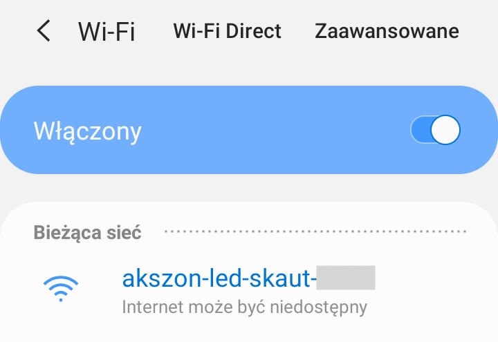 Podłącz telefon do Access Pointa sterownika po WiFi