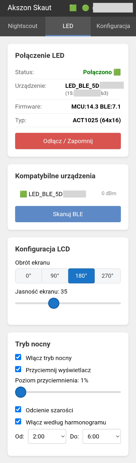 Konfiguracja panelu LED