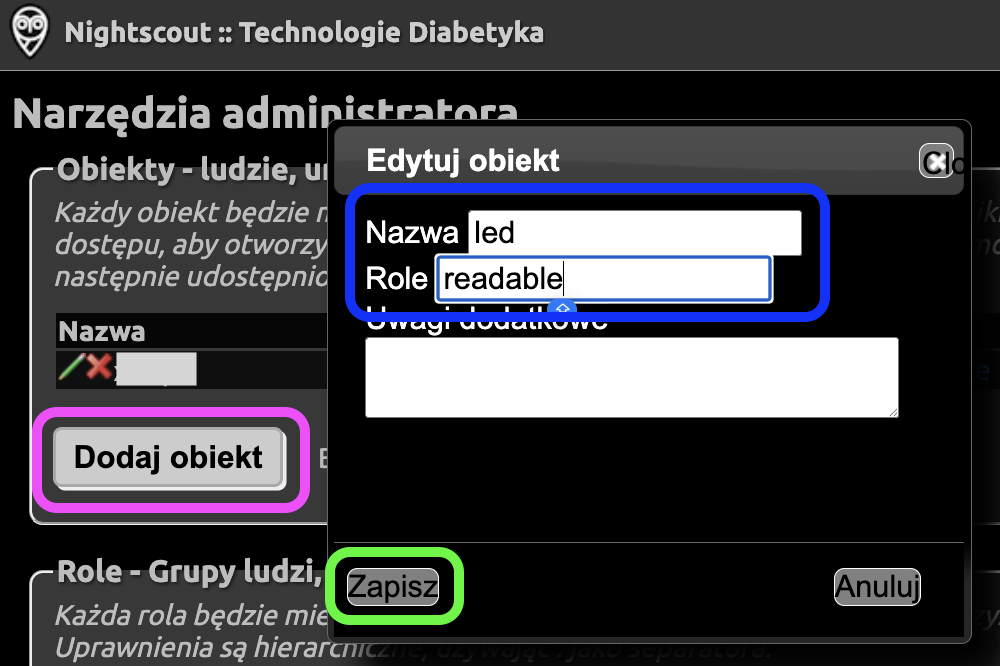 Dodawanie tokena w Nightscout